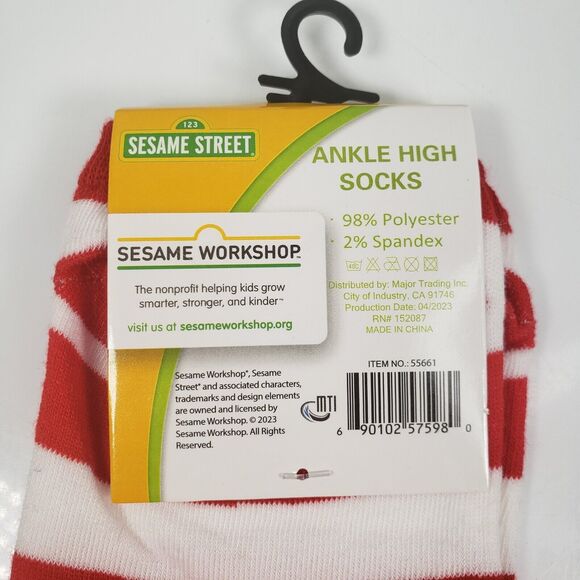 Sesame Street Elmo Face Red White Strip Ankle High Socks Woman 9-11 - Picture 7 of 12